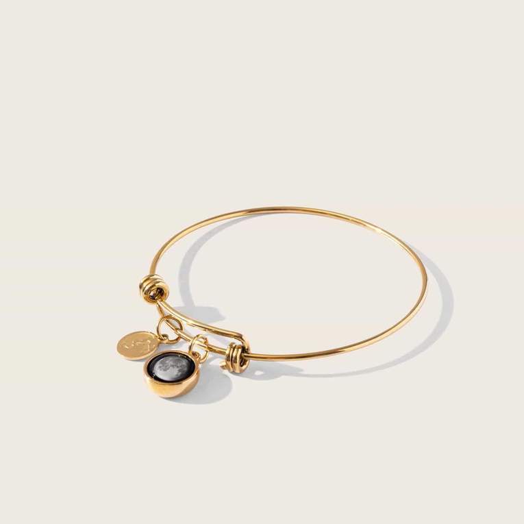 Modern Moon Bangle in Yellow Gold