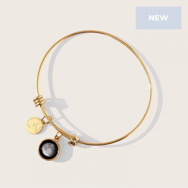 Modern Moon Bangle in Yellow Gold