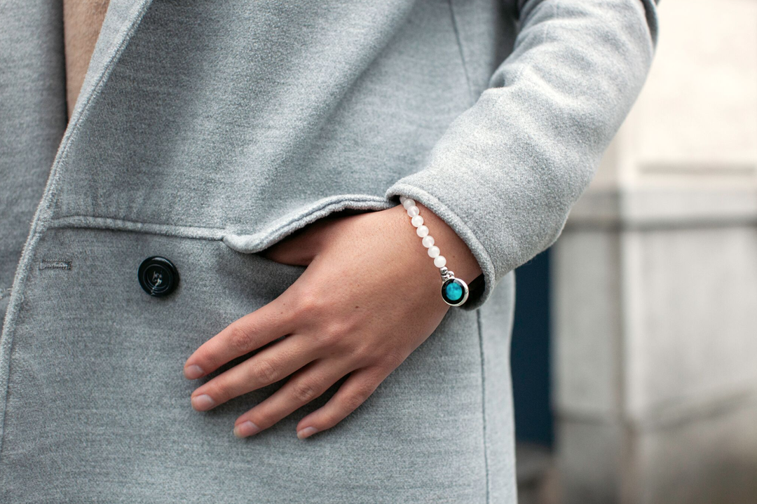 Beaded Bracelet in White Moonstone (프리사이즈)